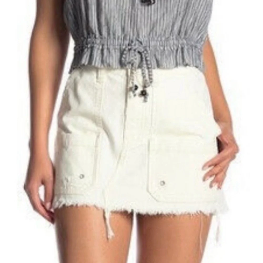 New! Free People Canvas‎ Relaxed Cargo Denim Mini Skirt Size 26 Coastal Cowgirl